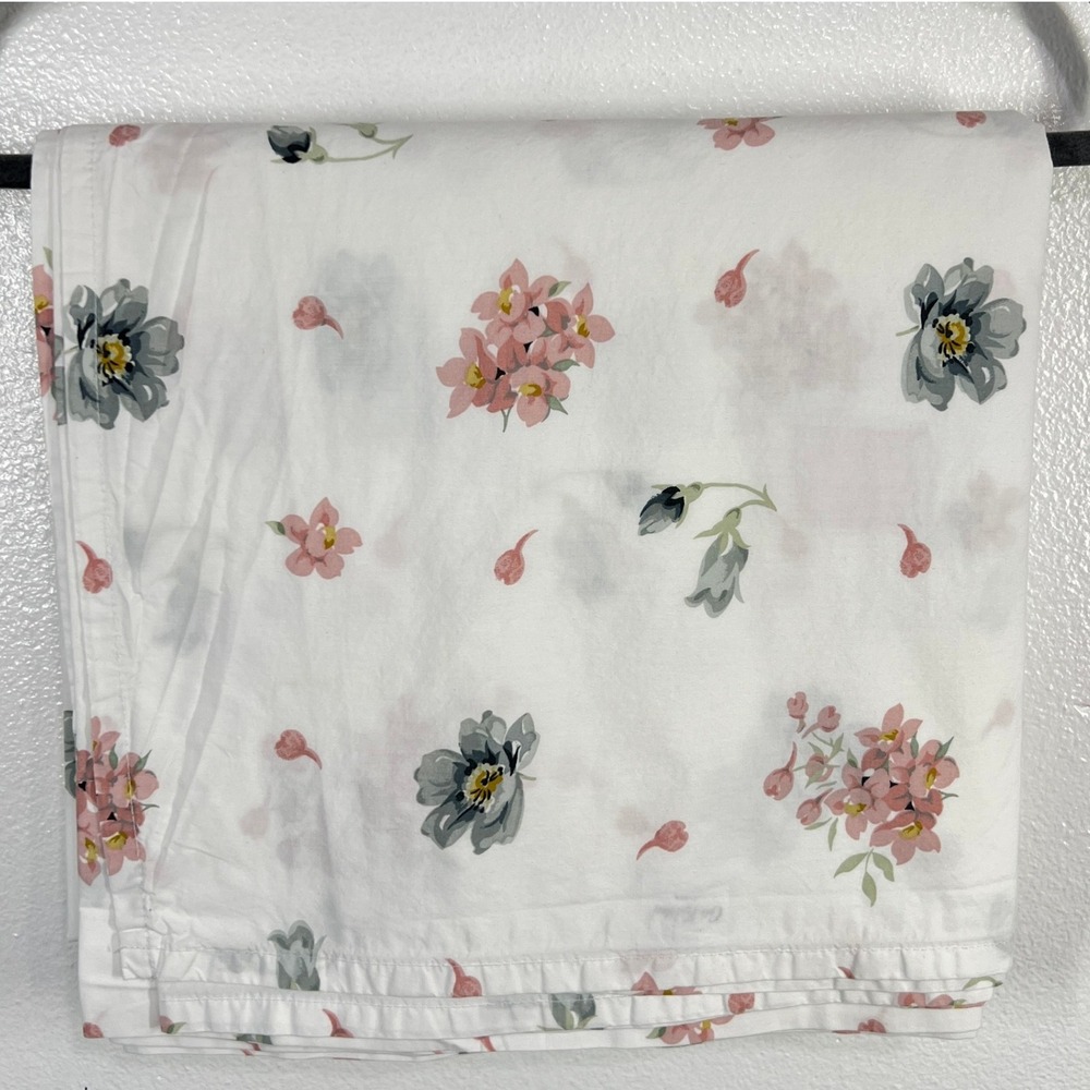 Cath‎ Kidston Floral 100% Cotton Flat Sheet Pink Sage Green Flowers Queen Size